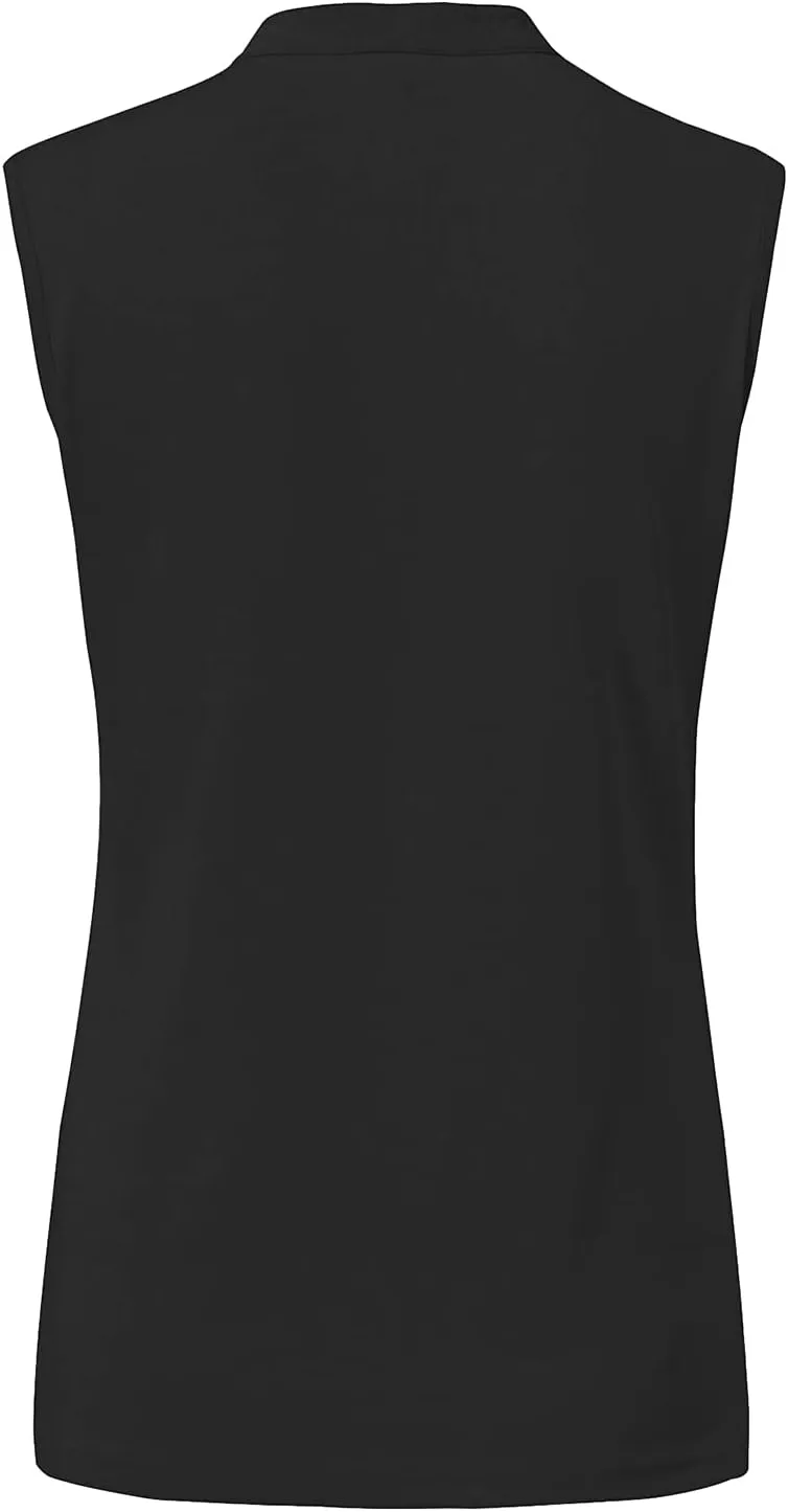 BGOWATU Women's Golf Polo T-Shirts Sleeveless V Neck Collarless Tennis Shirts UV Protection Quick Dry Lightweight
