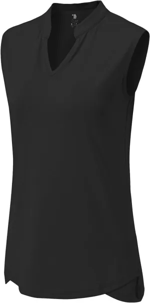 BGOWATU Women's Golf Polo T-Shirts Sleeveless V Neck Collarless Tennis Shirts UV Protection Quick Dry Lightweight