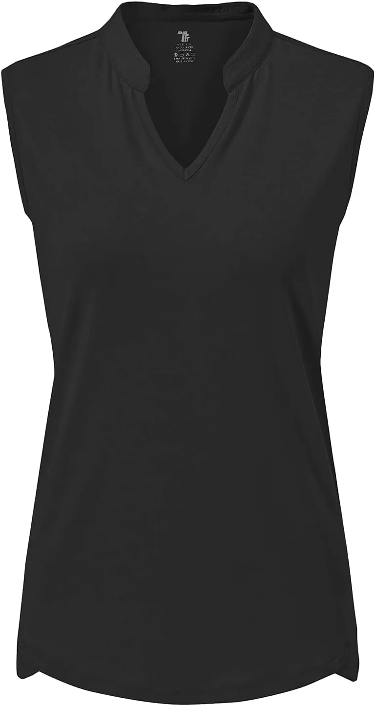 BGOWATU Women's Golf Polo T-Shirts Sleeveless V Neck Collarless Tennis Shirts UV Protection Quick Dry Lightweight
