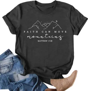 Christian Shirt Women Hiking Shirts Faith Can Move Mountains Tshirts Camping Graphic Tees Adventure Tops