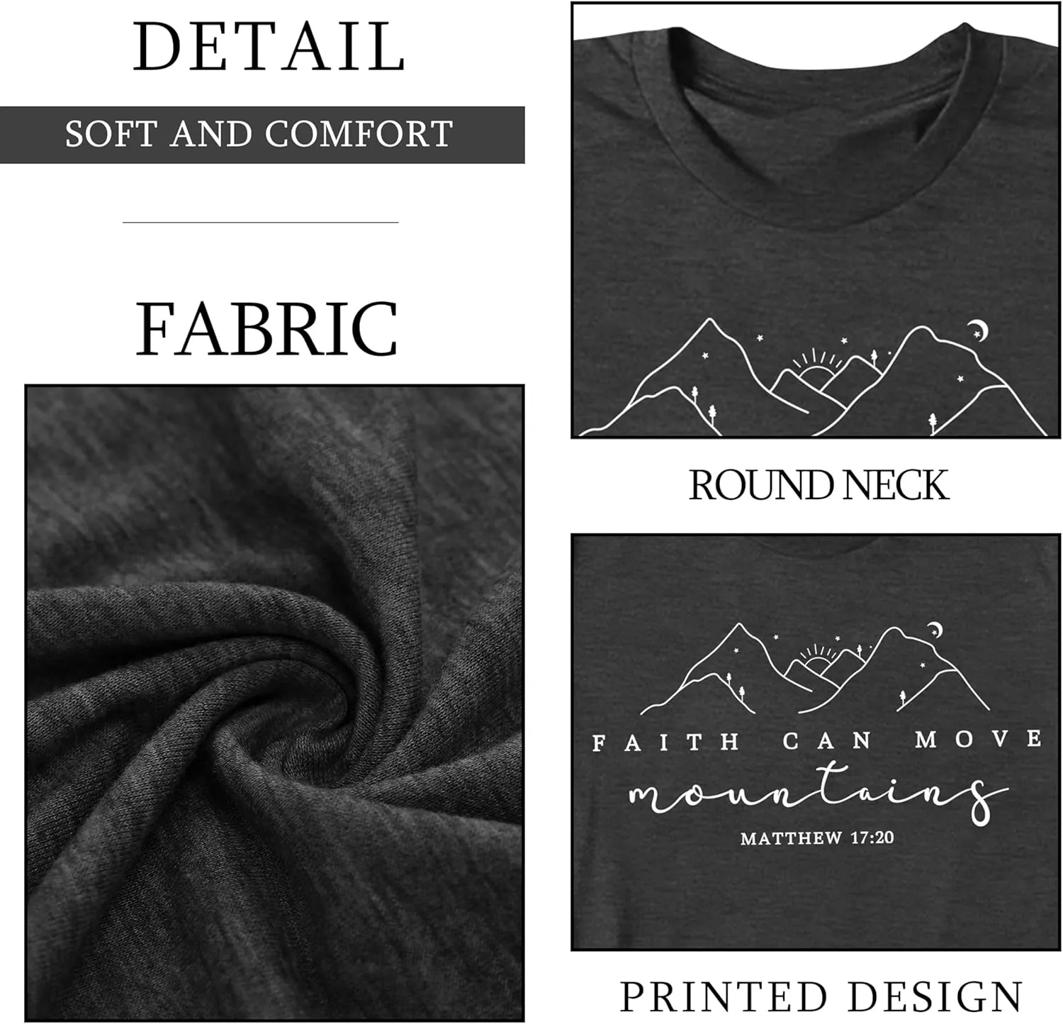 Christian Shirt Women Hiking Shirts Faith Can Move Mountains Tshirts Camping Graphic Tees Adventure Tops