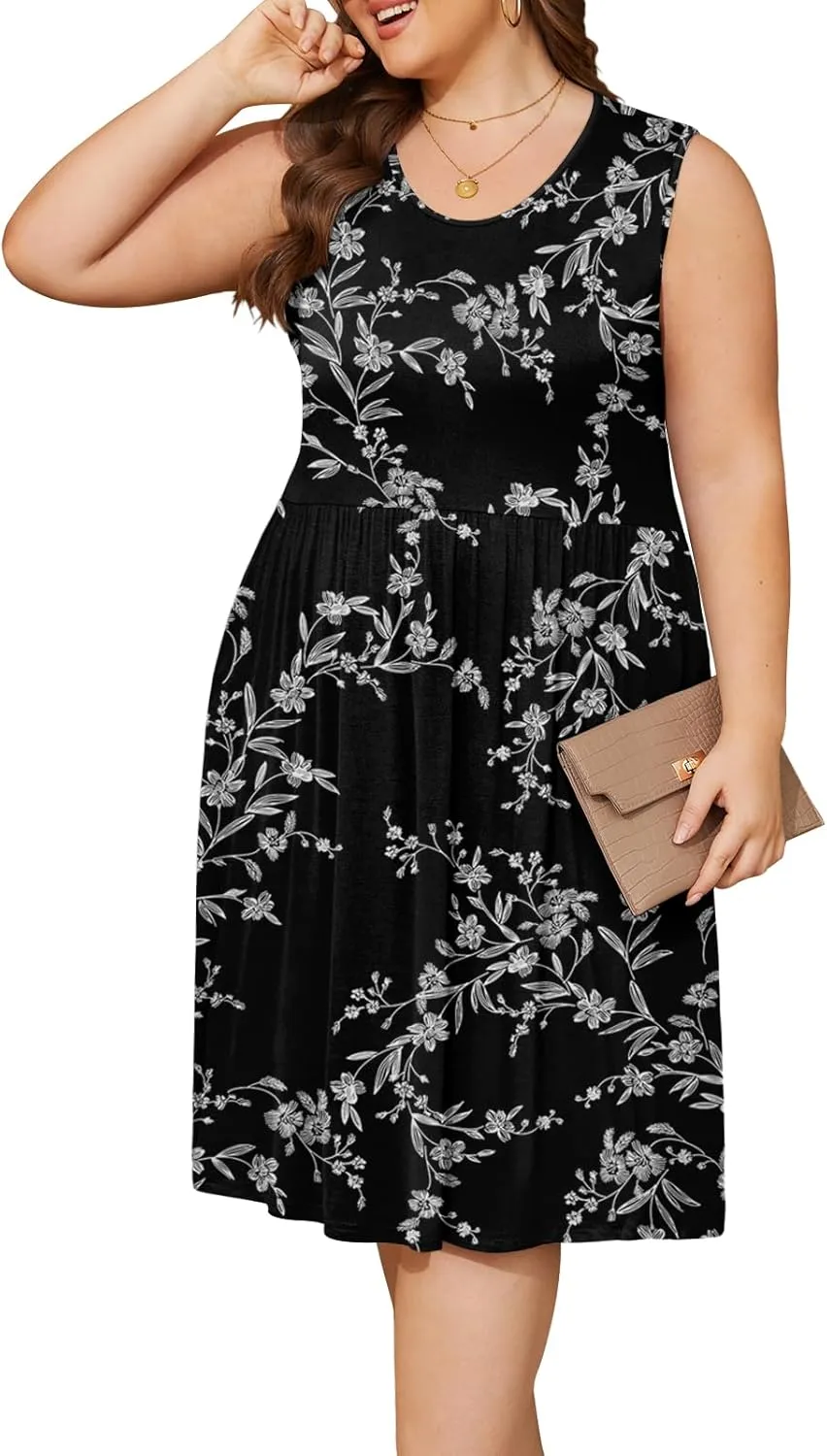DB MOON Womens Sleeveless Dresses with Pockets Summer Casual Knee Length Sundress