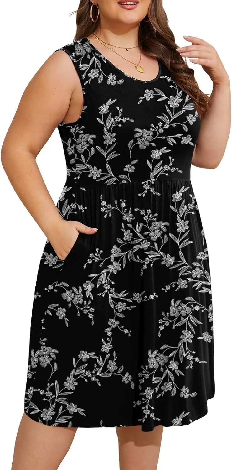 DB MOON Womens Sleeveless Dresses with Pockets Summer Casual Knee Length Sundress