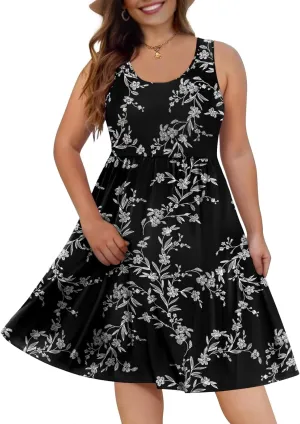 DB MOON Womens Sleeveless Dresses with Pockets Summer Casual Knee Length Sundress