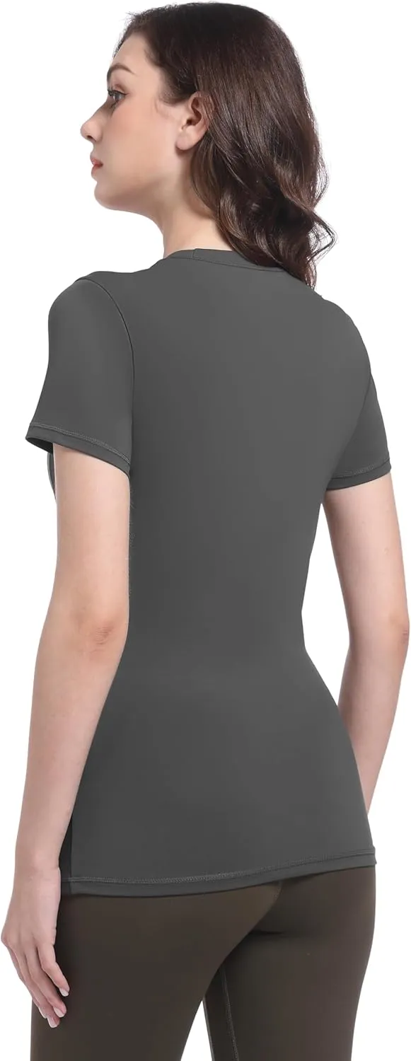 Foucome Maternity Shirts Crew Neck Short Sleeve Workout Tops Athletic Yoga Top Side Ruched Pregnancy T Shirts