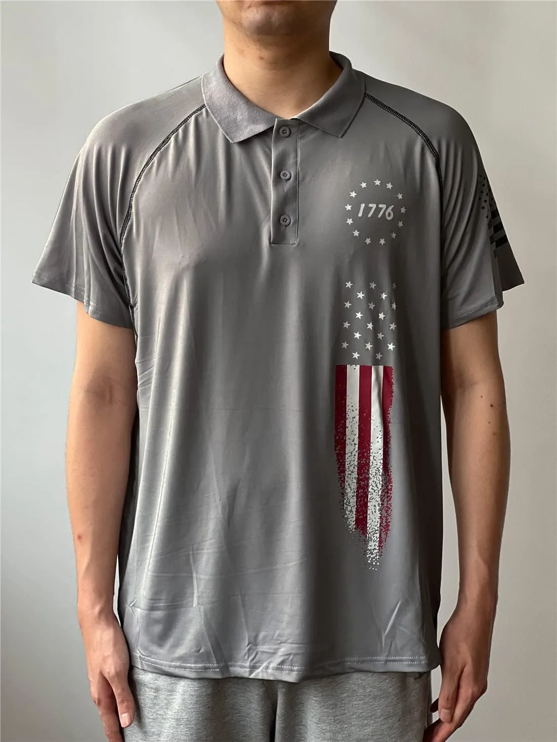 HARGLESMAN Men's 1776 Independence Day American Flag Short Sleeve Polo Golft Shirt(S-3XL)