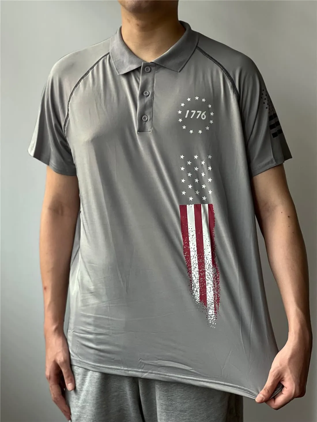 HARGLESMAN Men's 1776 Independence Day American Flag Short Sleeve Polo Golft Shirt(S-3XL)