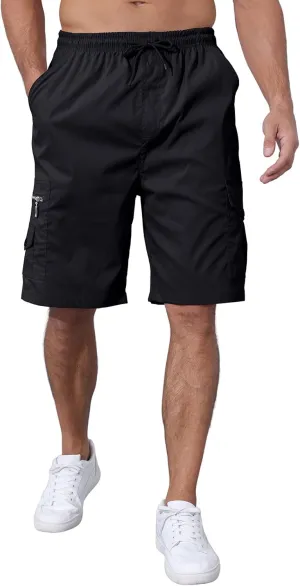 Men's Cargo Shorts Elastic Waist Outdoor Relaxed Fit Sport Shorts Jogger SweatShorts with Multi-Pocket
