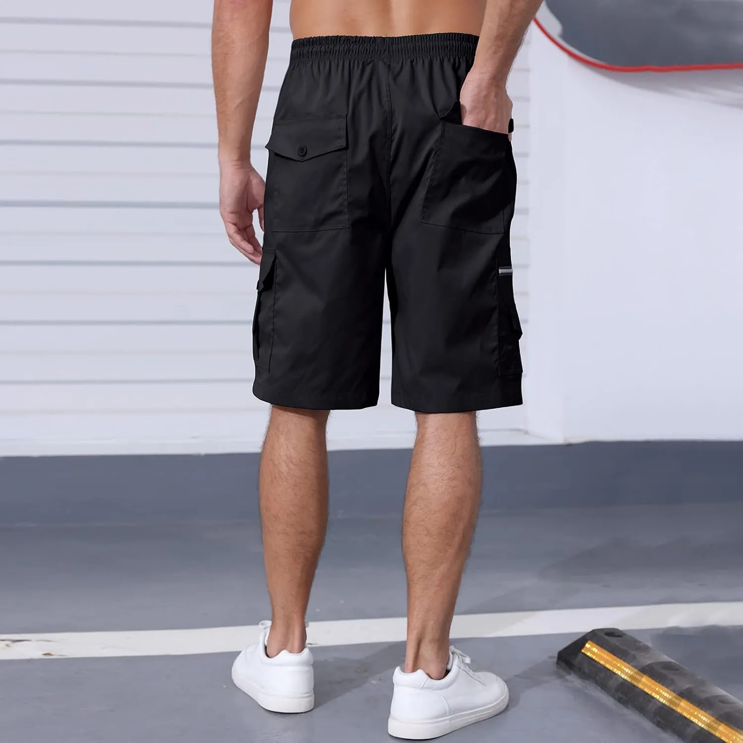Men's Cargo Shorts Elastic Waist Outdoor Relaxed Fit Sport Shorts Jogger SweatShorts with Multi-Pocket