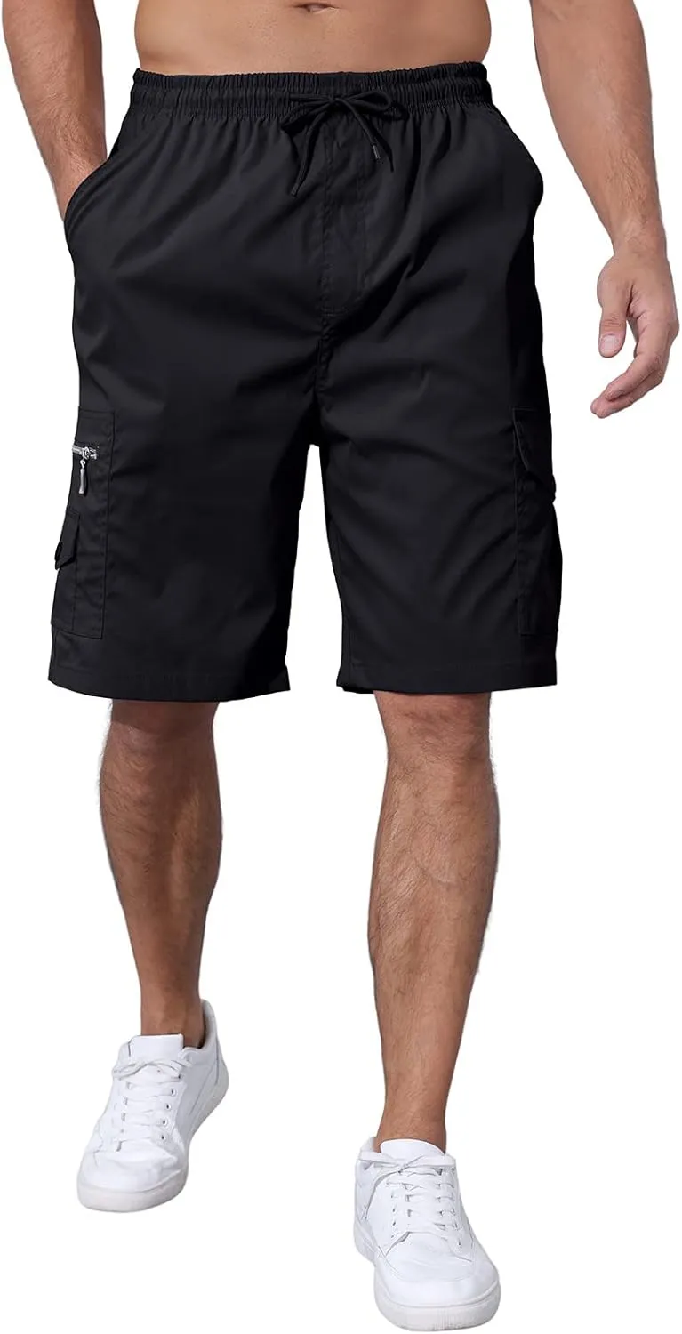 Men's Cargo Shorts Elastic Waist Outdoor Relaxed Fit Sport Shorts Jogger SweatShorts with Multi-Pocket