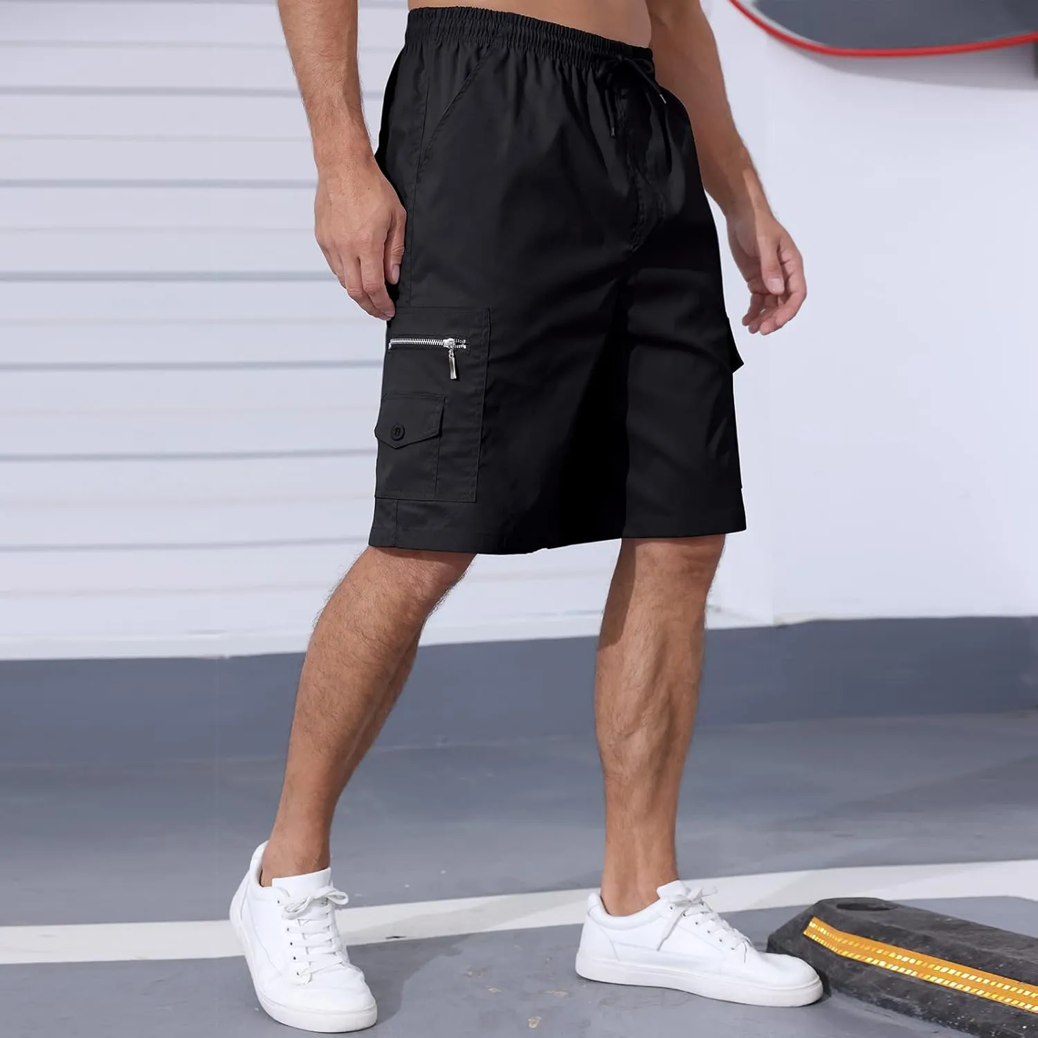 Men's Cargo Shorts Elastic Waist Outdoor Relaxed Fit Sport Shorts Jogger SweatShorts with Multi-Pocket