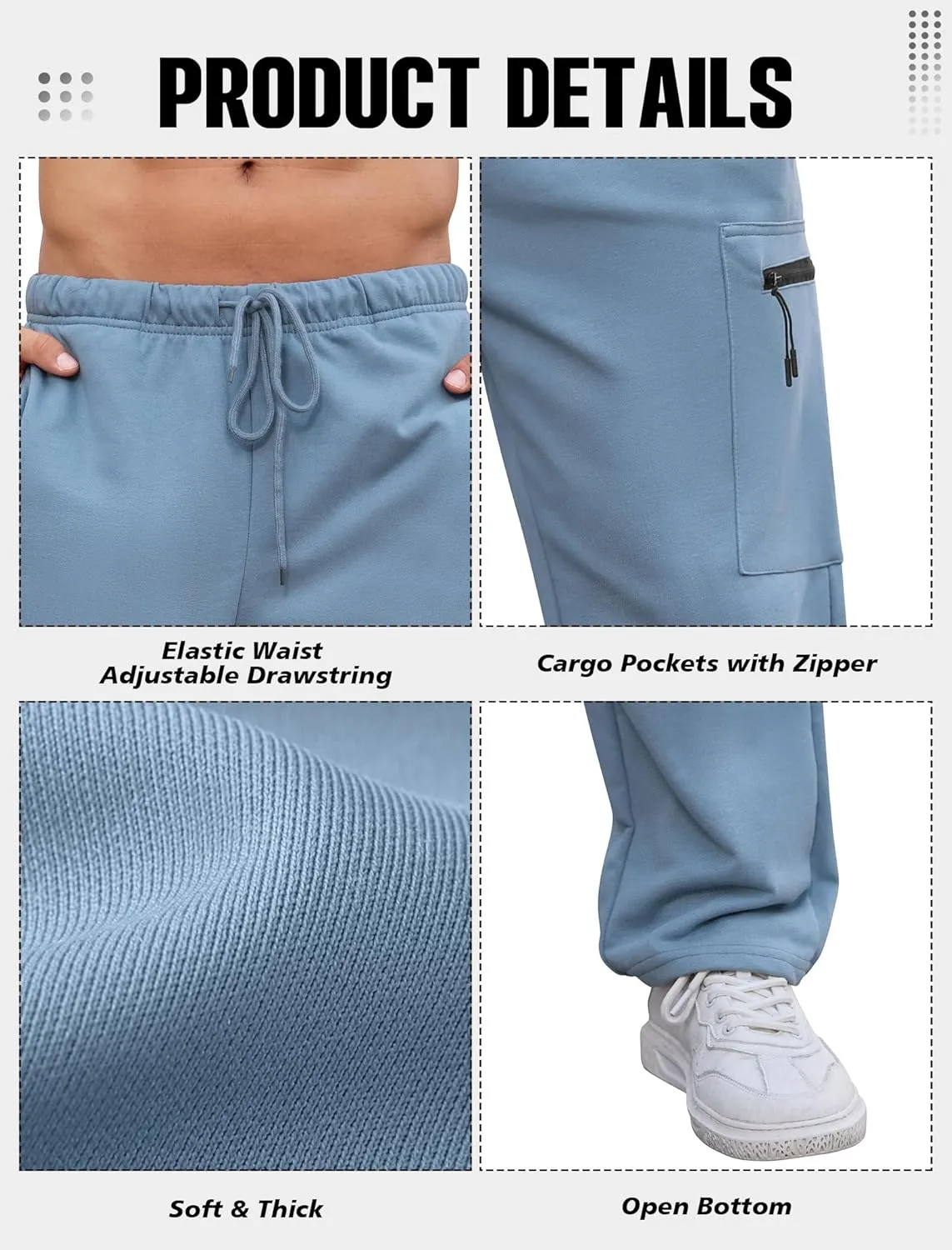 SILKWORLD Sweatpants for Men Zipper Cargo Pockets Joggers Open Bottom Casual Pants for Athletic, Jogging, Running, Workout