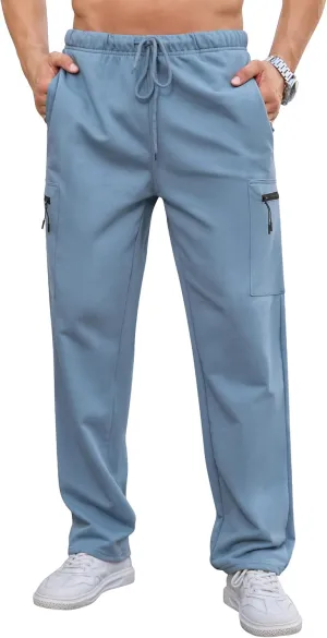 SILKWORLD Sweatpants for Men Zipper Cargo Pockets Joggers Open Bottom Casual Pants for Athletic, Jogging, Running, Workout