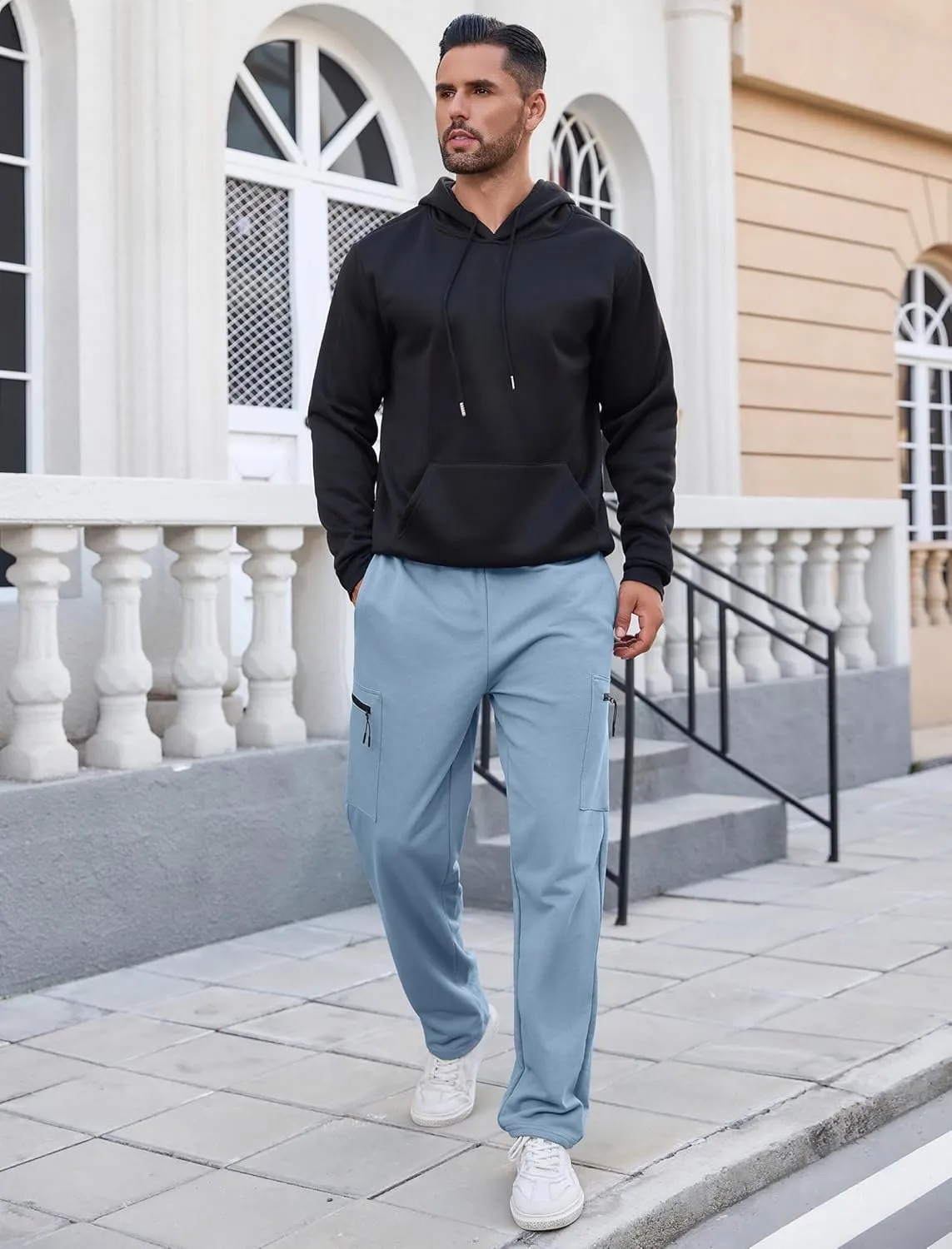 SILKWORLD Sweatpants for Men Zipper Cargo Pockets Joggers Open Bottom Casual Pants for Athletic, Jogging, Running, Workout