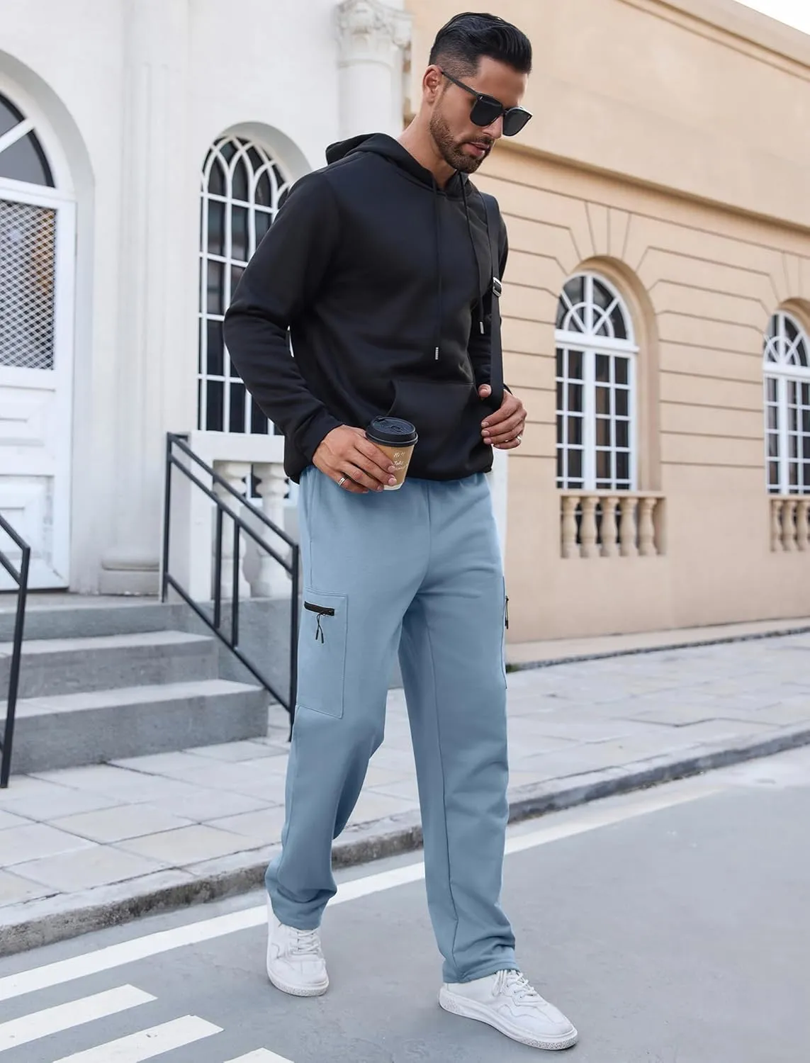 SILKWORLD Sweatpants for Men Zipper Cargo Pockets Joggers Open Bottom Casual Pants for Athletic, Jogging, Running, Workout
