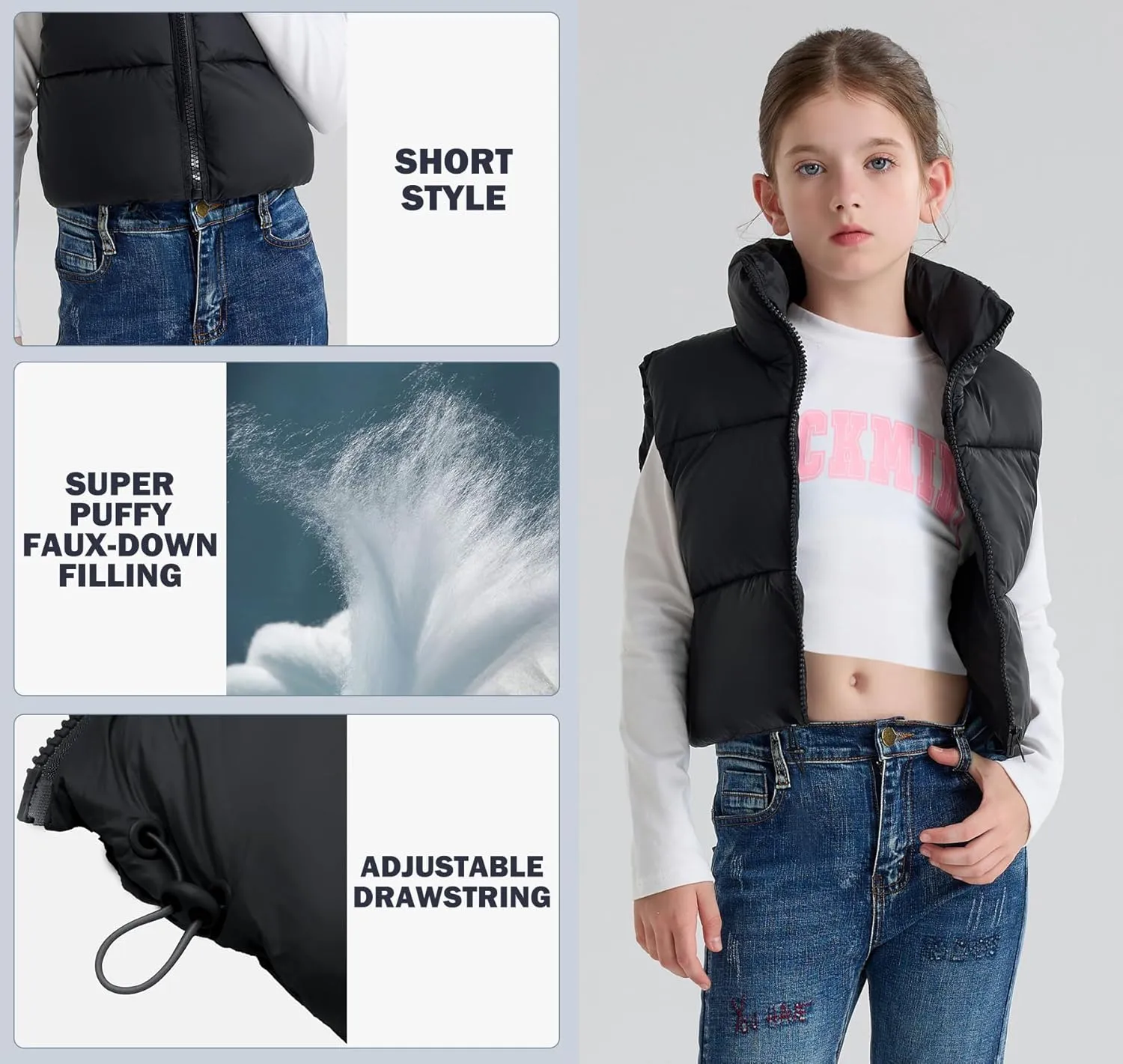SOLOCOTE Girls Puffy Vest Coat Water-Resistant Warm Winter Sleeveless Kids Jacket for 4-14 Years