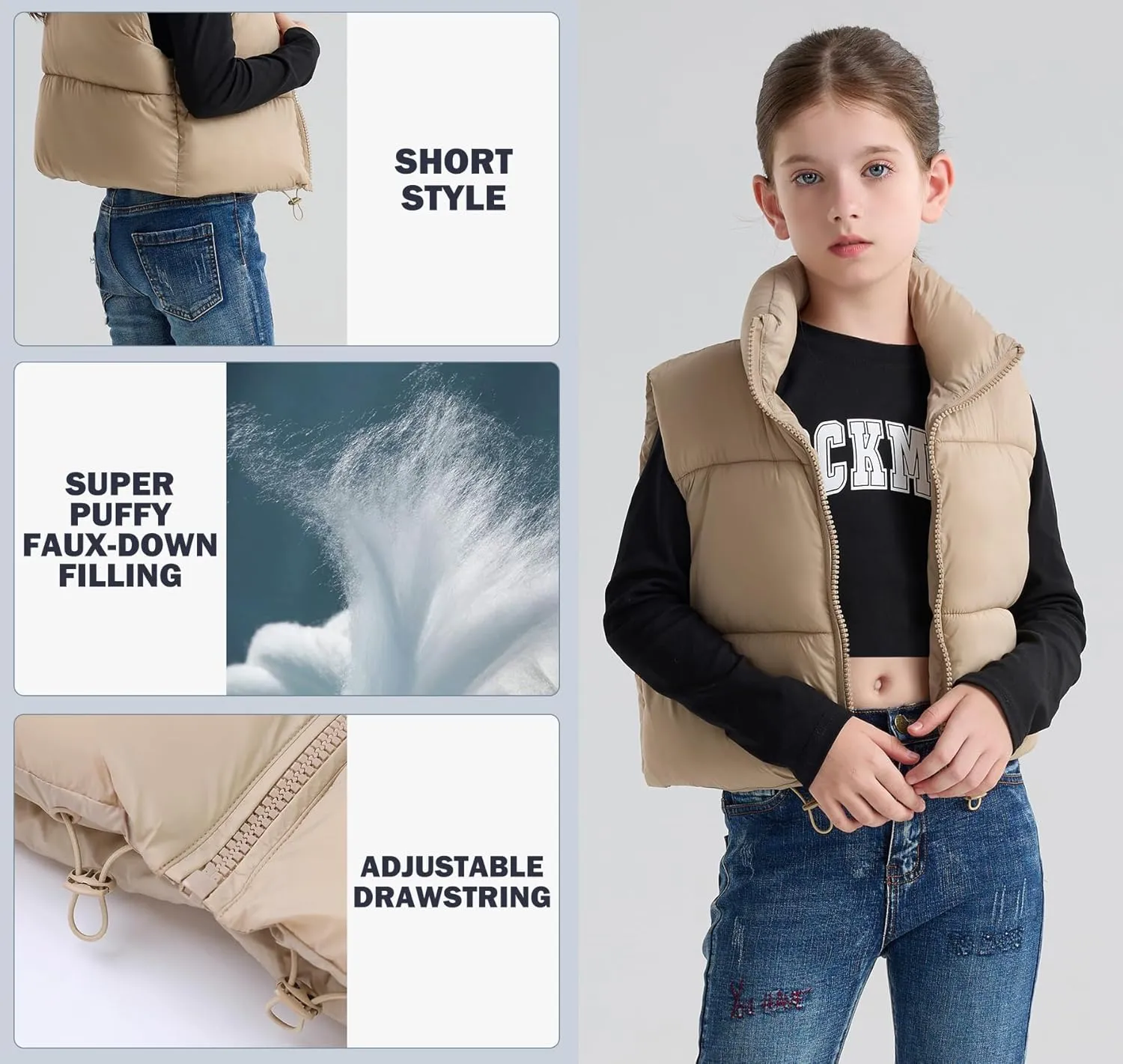 SOLOCOTE Girls Puffy Vest Coat Water-Resistant Warm Winter Sleeveless Kids Jacket for 4-14 Years