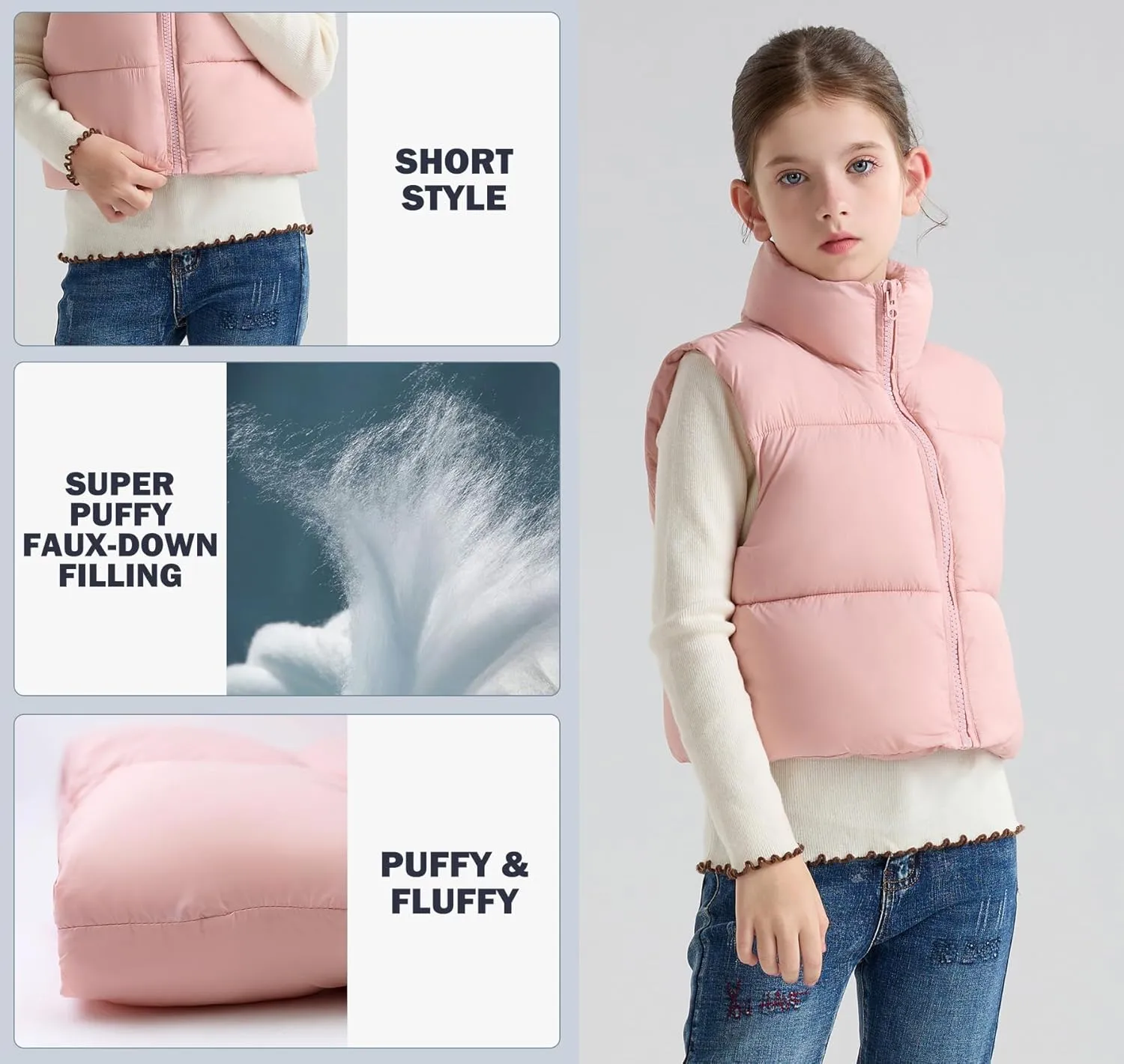 SOLOCOTE Girls Puffy Vest Coat Water-Resistant Warm Winter Sleeveless Kids Jacket for 4-14 Years