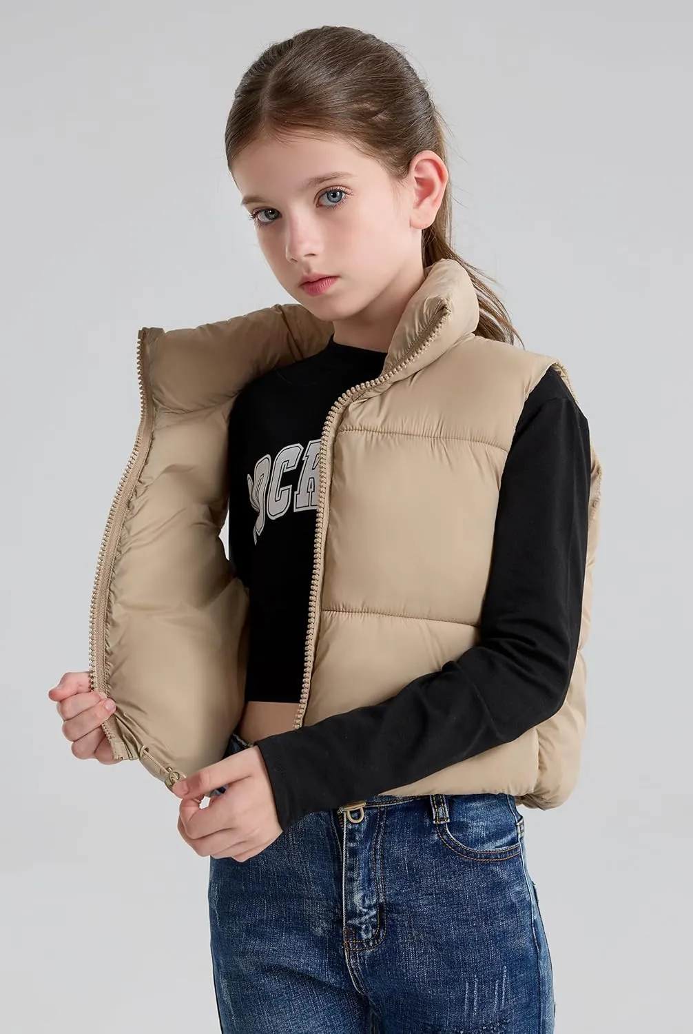 SOLOCOTE Girls Puffy Vest Coat Water-Resistant Warm Winter Sleeveless Kids Jacket for 4-14 Years