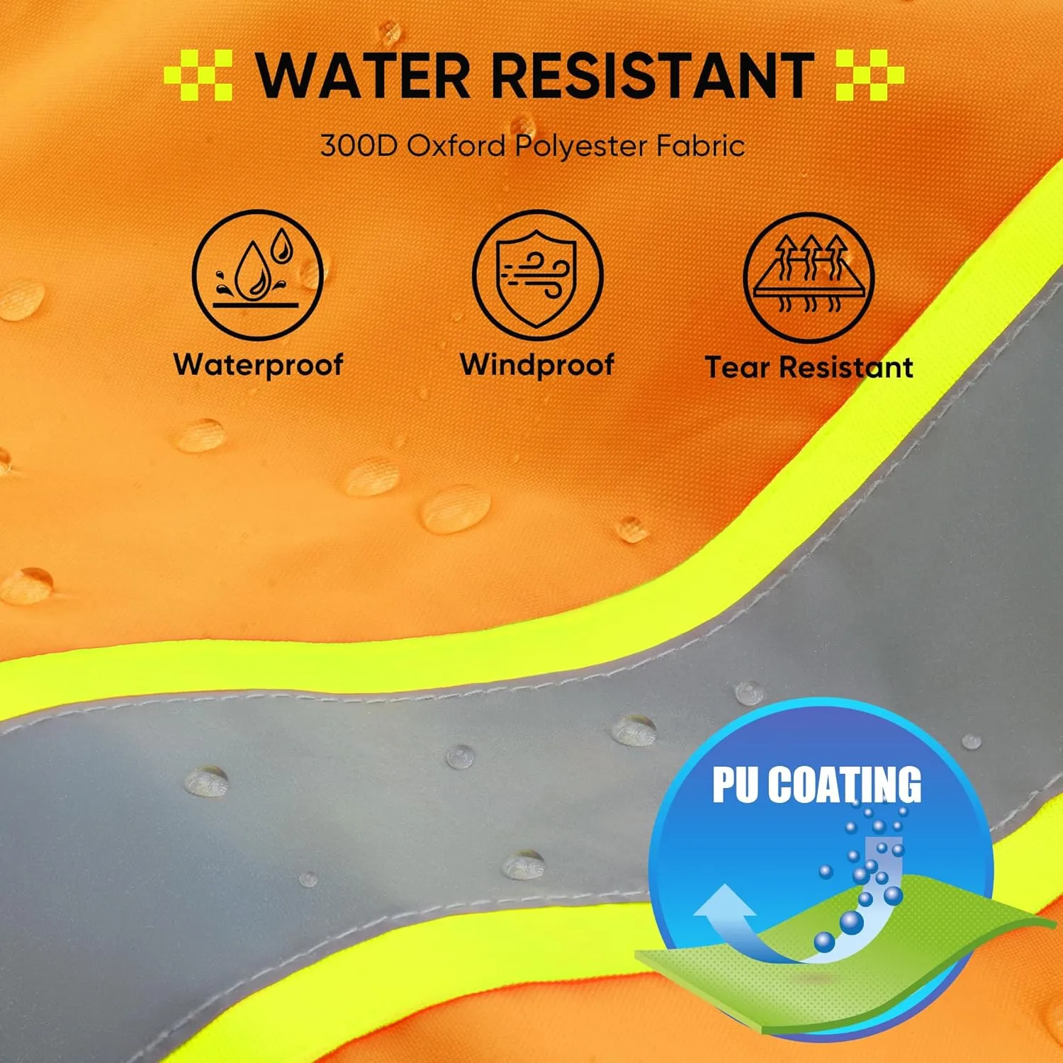 TICONN Hi Vis Rain Jacket, Waterproof Safety Bomber Jacket, Reflective ANSI Class 3 Work Rain Coat for Men Women