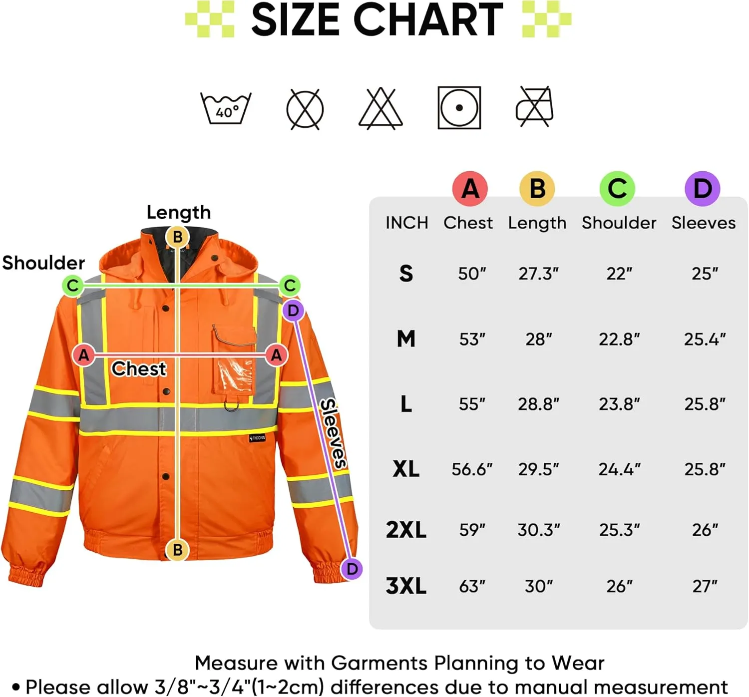 TICONN Hi Vis Rain Jacket, Waterproof Safety Bomber Jacket, Reflective ANSI Class 3 Work Rain Coat for Men Women