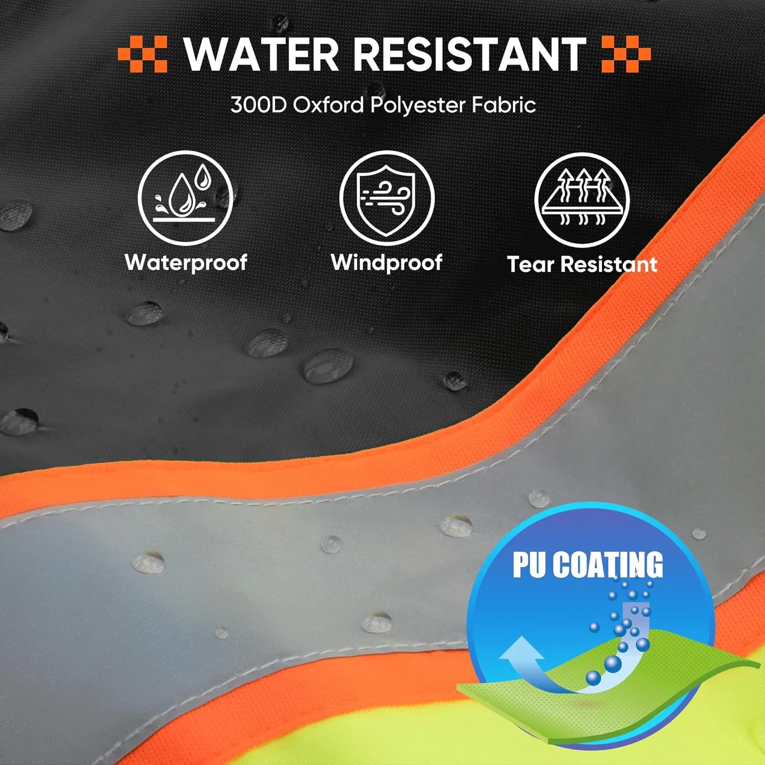 TICONN Hi Vis Rain Jacket, Waterproof Safety Bomber Jacket, Reflective ANSI Class 3 Work Rain Coat for Men Women