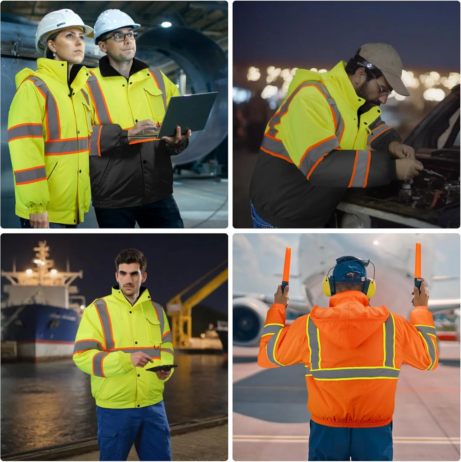 TICONN Hi Vis Rain Jacket, Waterproof Safety Bomber Jacket, Reflective ANSI Class 3 Work Rain Coat for Men Women