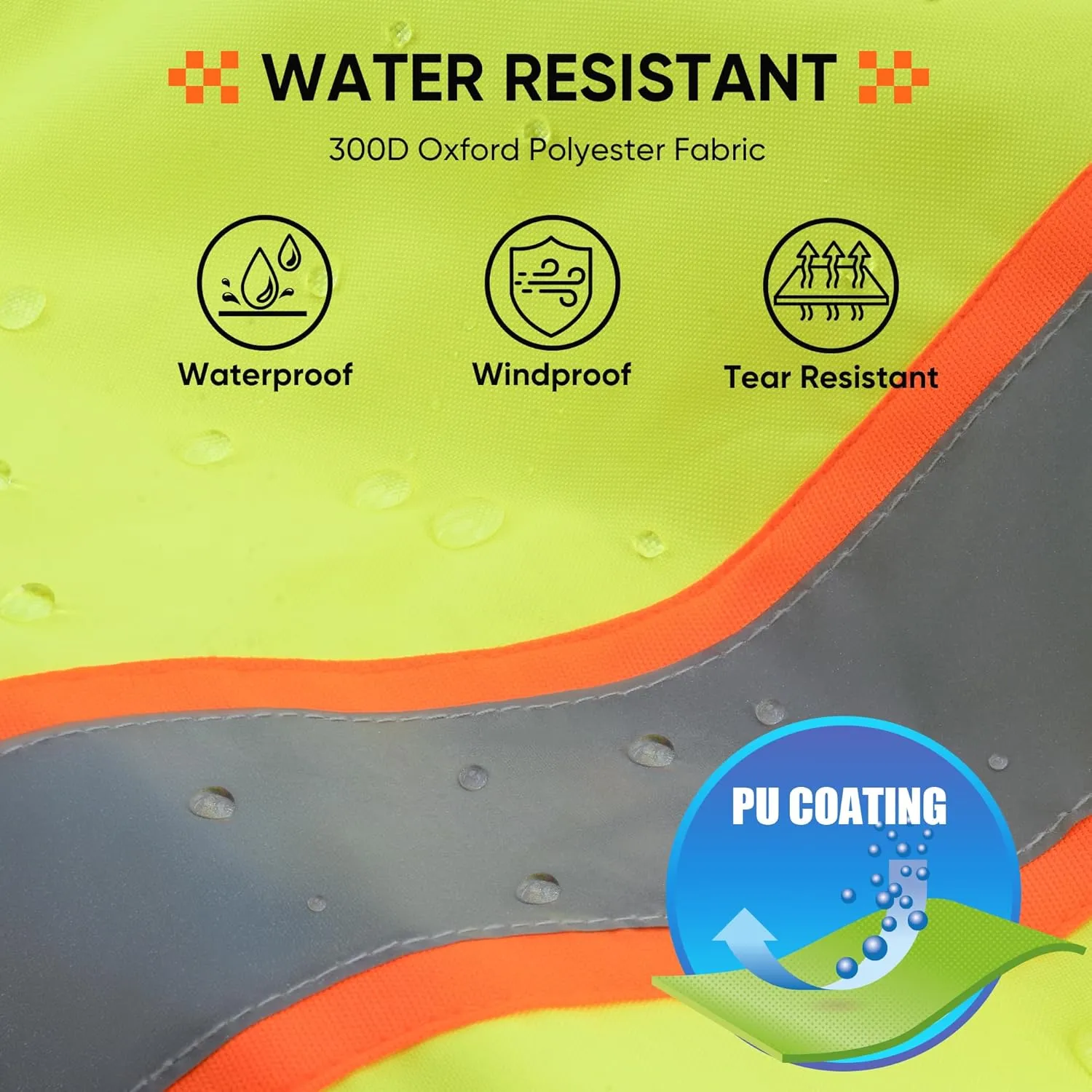 TICONN Hi Vis Rain Jacket, Waterproof Safety Bomber Jacket, Reflective ANSI Class 3 Work Rain Coat for Men Women