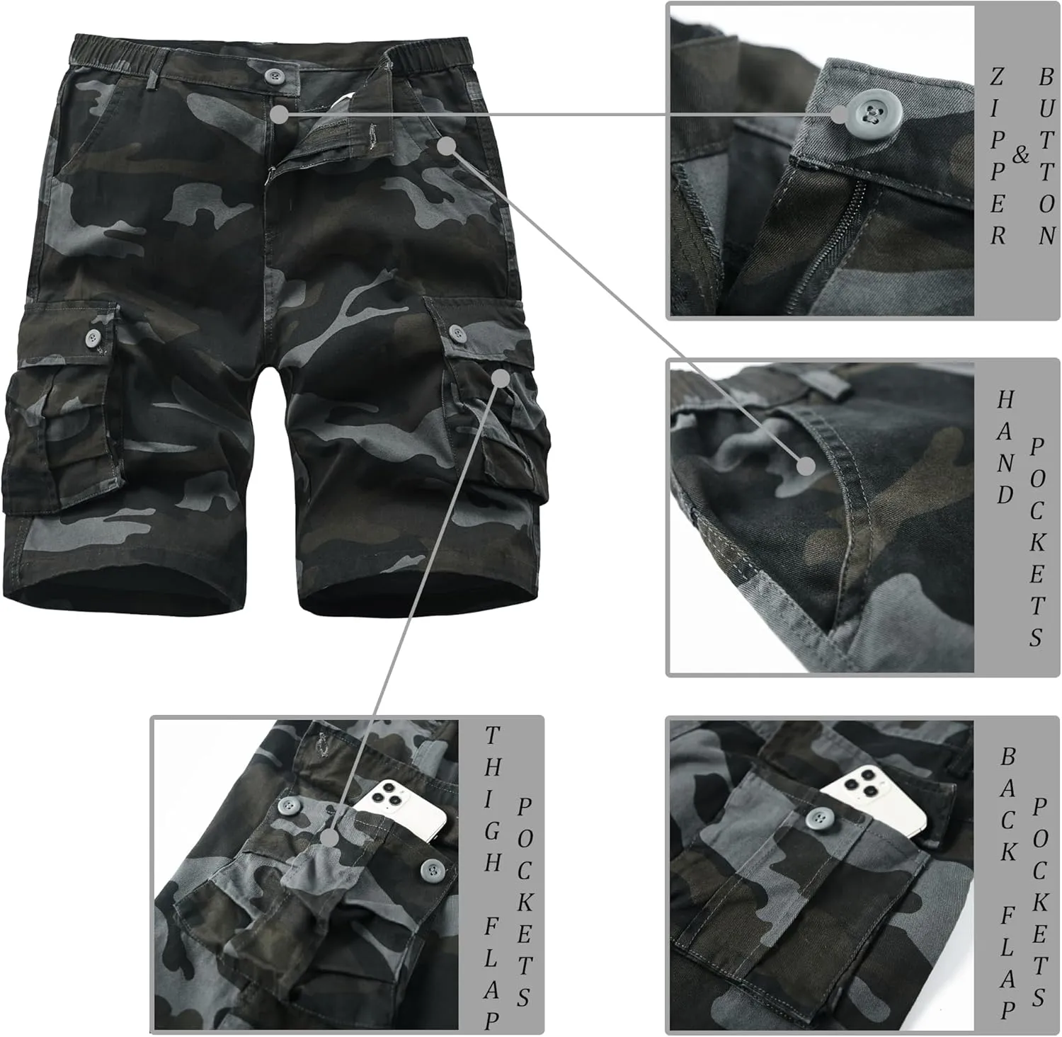 VtuAOL Men's Cargo Shorts for Men Casual Cotton Fishing Hiking Shorts with Multi Pockets