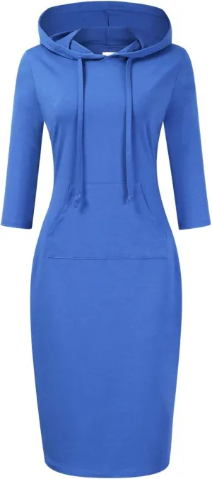 Women's Stripe Pocket Knee Length Slim Pullover Hoodie Dress