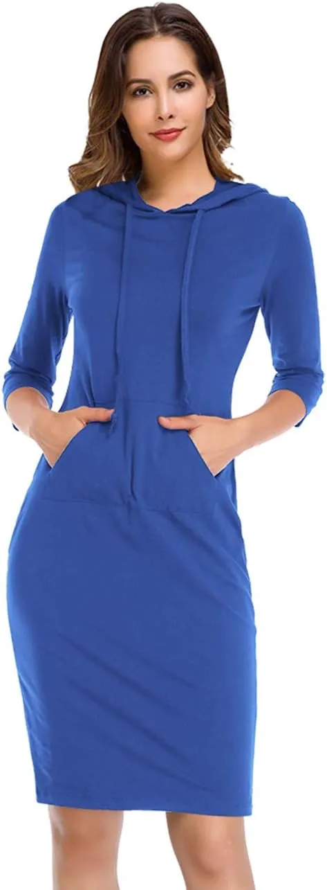 Women's Stripe Pocket Knee Length Slim Pullover Hoodie Dress