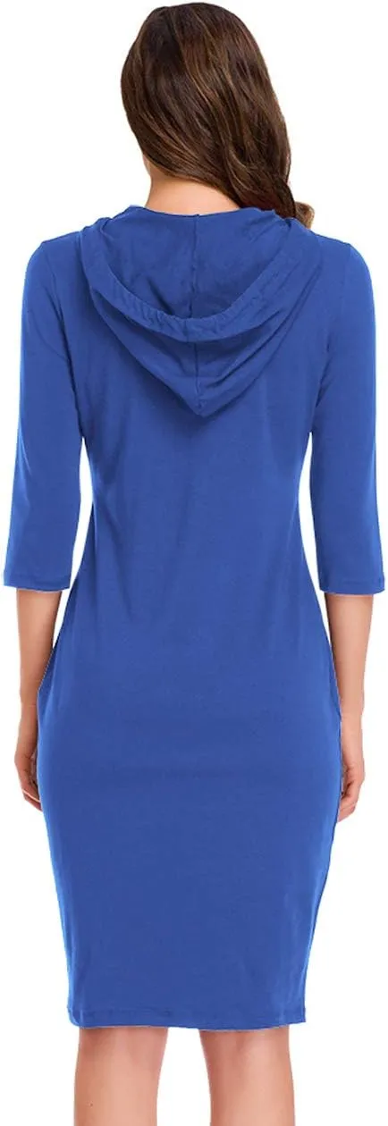 Women's Stripe Pocket Knee Length Slim Pullover Hoodie Dress