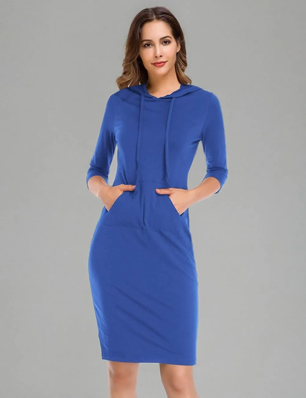 Women's Stripe Pocket Knee Length Slim Pullover Hoodie Dress