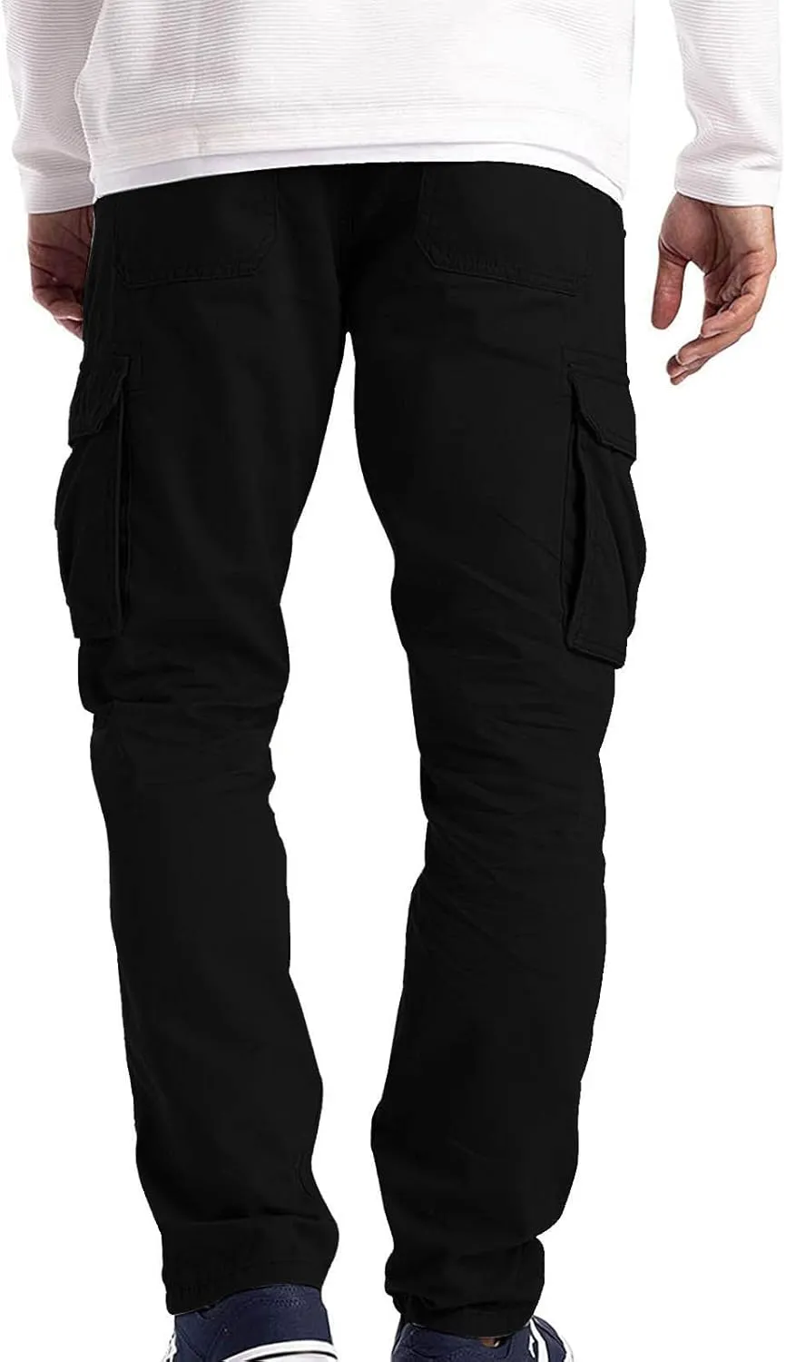 Ymosrh Mens Large Tall Pants Men's Slim Fashion Solid Color Casual Pants Multi Pocket Straight Cargo Pants Stretch