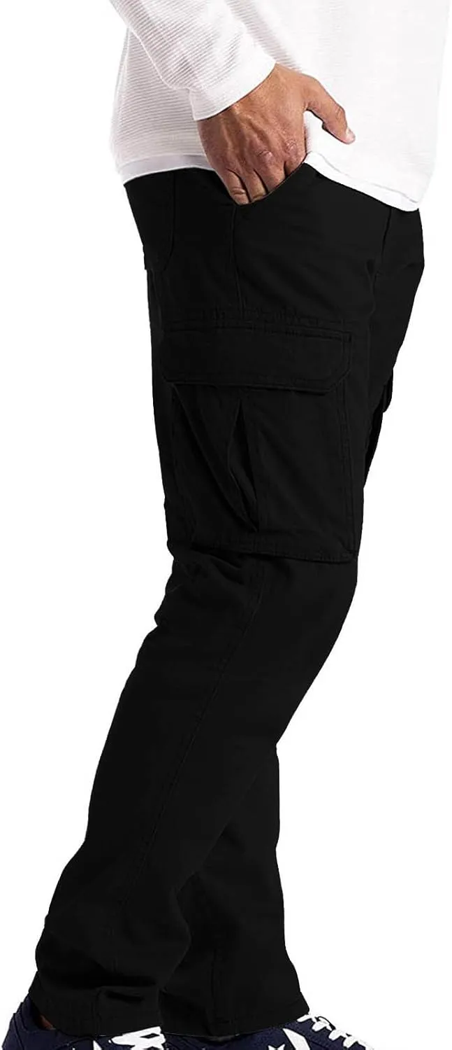 Ymosrh Mens Large Tall Pants Men's Slim Fashion Solid Color Casual Pants Multi Pocket Straight Cargo Pants Stretch